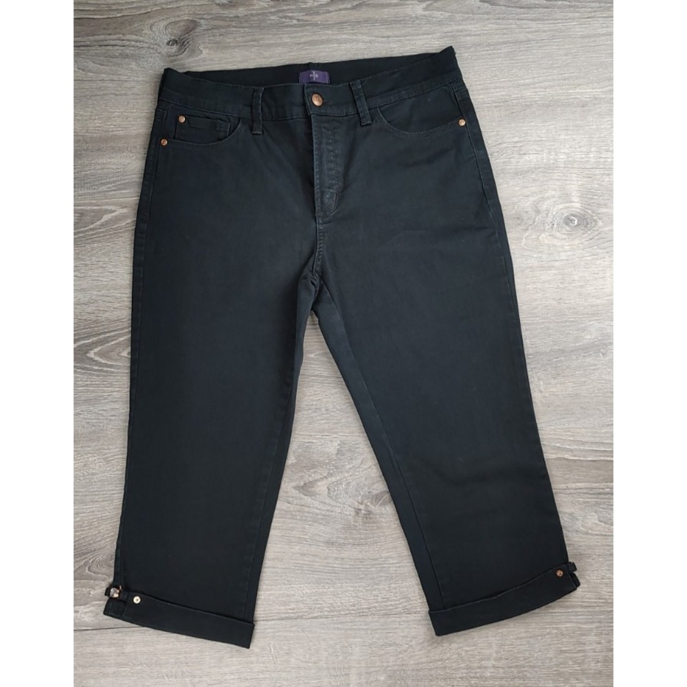 NYDJ Crop Jeans Women's Size 10P Black Designed Cuff‎ Denim 5 Pockets